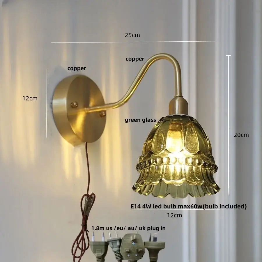 Modern pink glass jellyfish wall lamp bedroom brass light