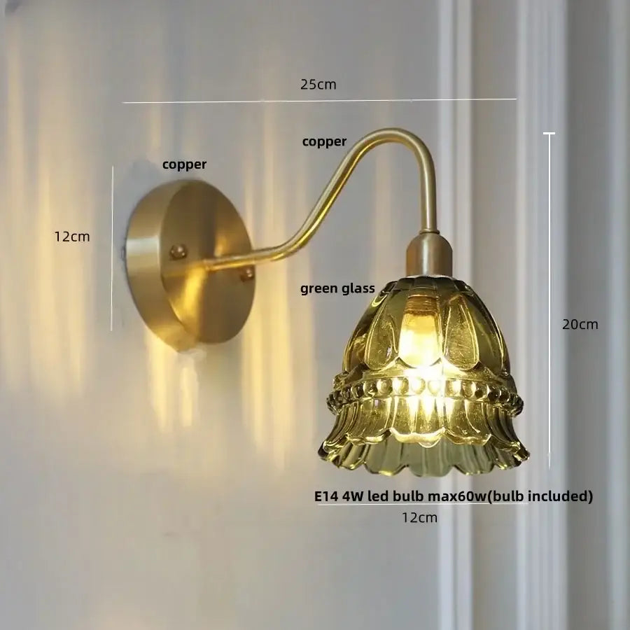 Modern pink glass jellyfish wall lamp bedroom brass light