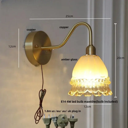 Modern pink glass jellyfish wall lamp bedroom brass light