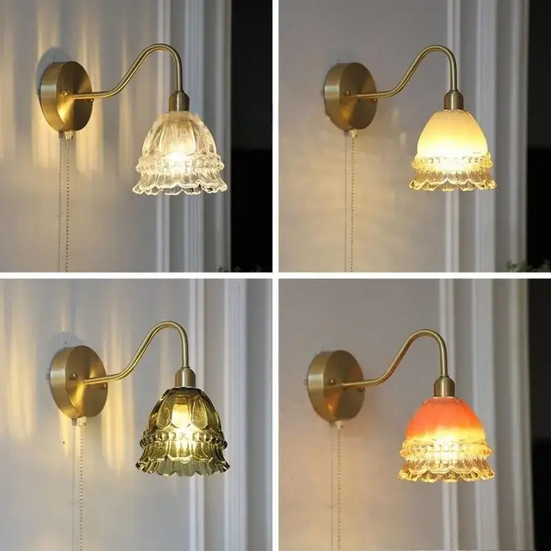 Modern pink glass jellyfish wall lamp bedroom brass light