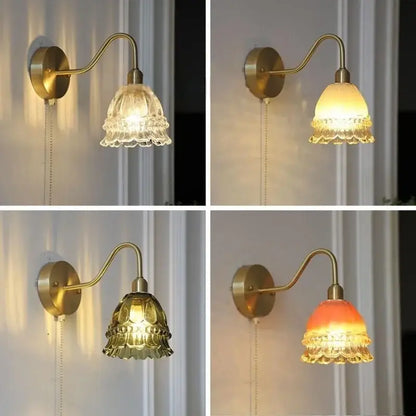 Modern pink glass jellyfish wall lamp bedroom brass light