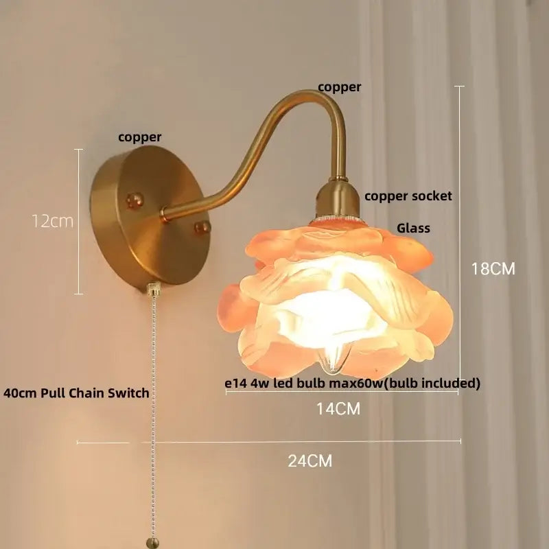 Modern pink glass jellyfish wall lamp bedroom brass light