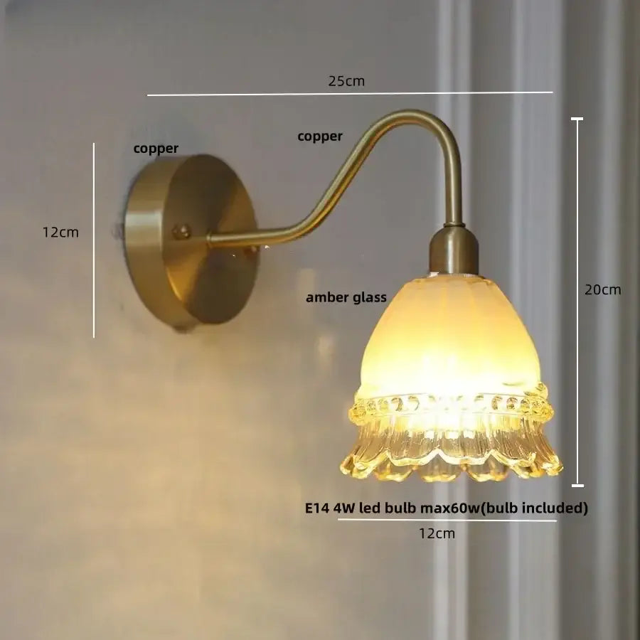 Modern pink glass jellyfish wall lamp bedroom brass light