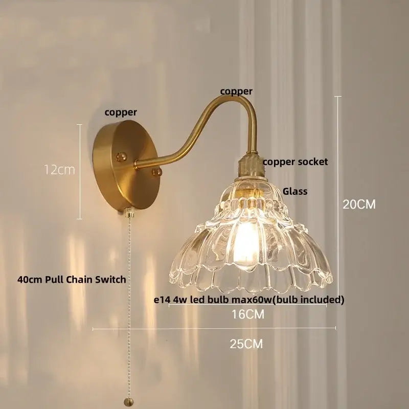 Modern pink glass jellyfish wall lamp bedroom brass light