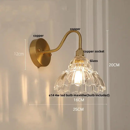Modern pink glass jellyfish wall lamp bedroom brass light