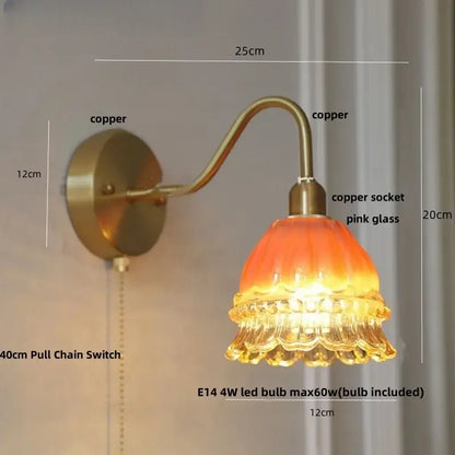 Modern pink glass jellyfish wall lamp bedroom brass light