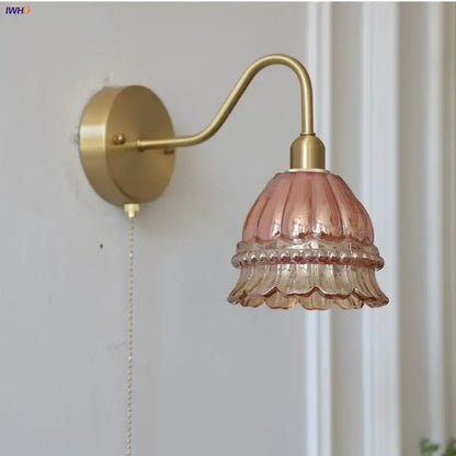 Modern pink glass jellyfish wall lamp bedroom brass light