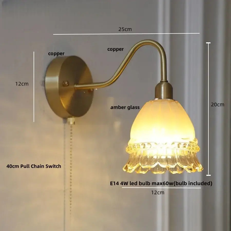 Modern pink glass jellyfish wall lamp bedroom brass light