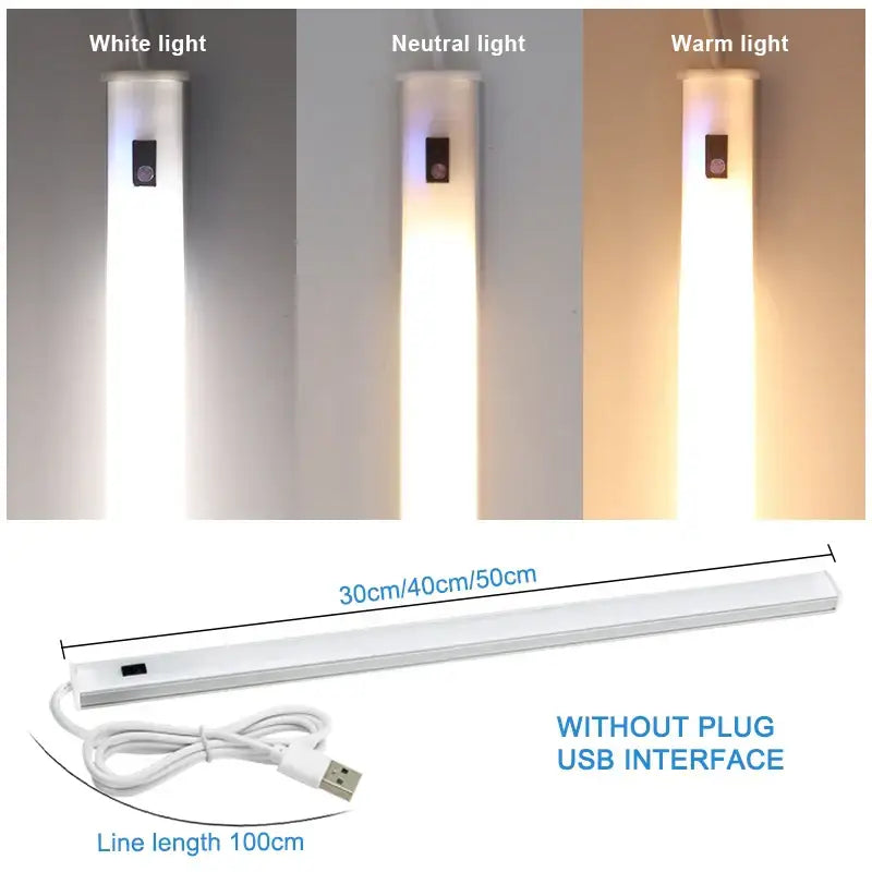 Sleek white led kitchen cabinet light with motion sensor