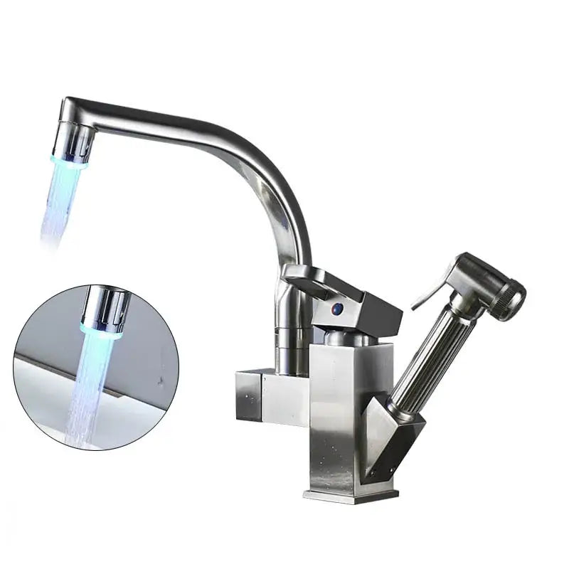Modern stainless steel led kitchen faucet mixer with pull out spray