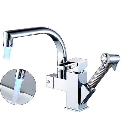 Modern stainless steel led kitchen faucet mixer with pull out spray