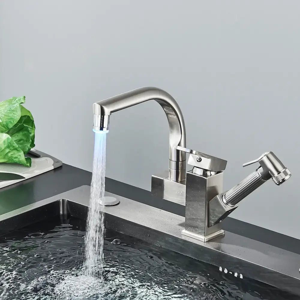 Modern stainless steel led kitchen faucet mixer with pull out spray