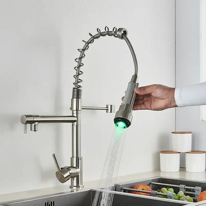 Matte black led kitchen faucet pull down mixer tap with coiled hose