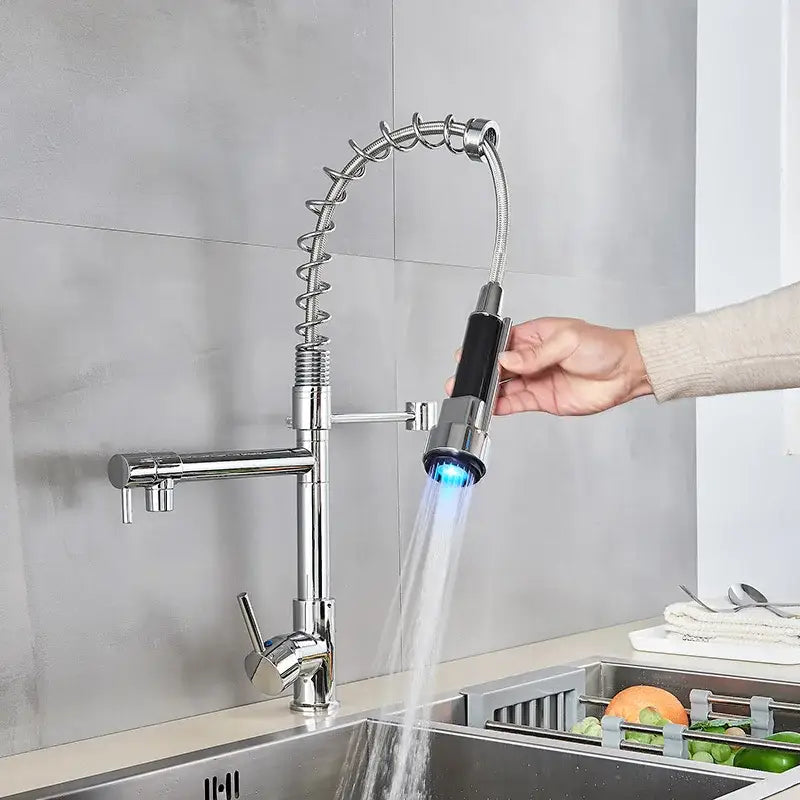 Matte black led kitchen faucet pull down mixer tap with coiled hose