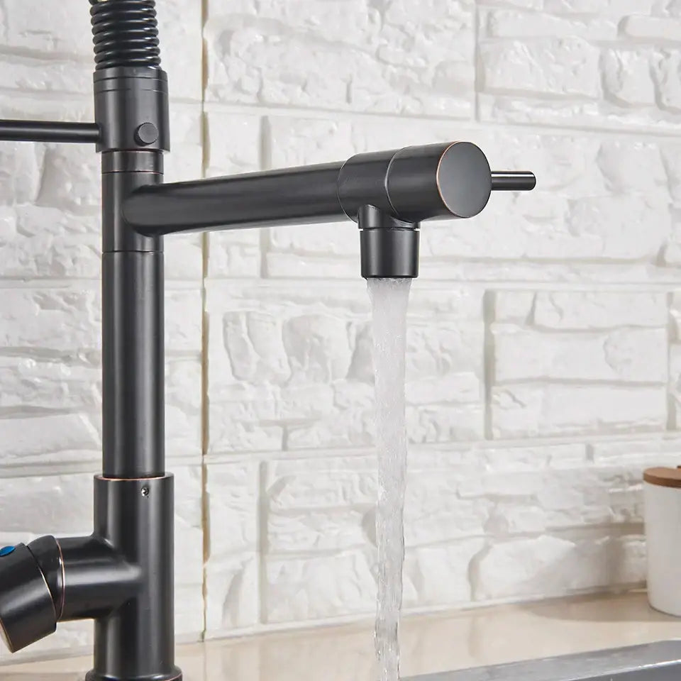 Matte black led kitchen faucet pull down mixer tap with coiled hose