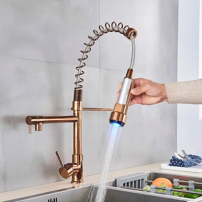 Matte black led kitchen faucet pull down mixer tap with coiled hose
