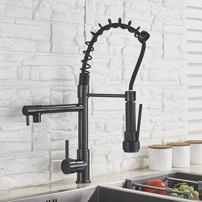 Matte black led kitchen faucet pull down mixer tap with coiled hose
