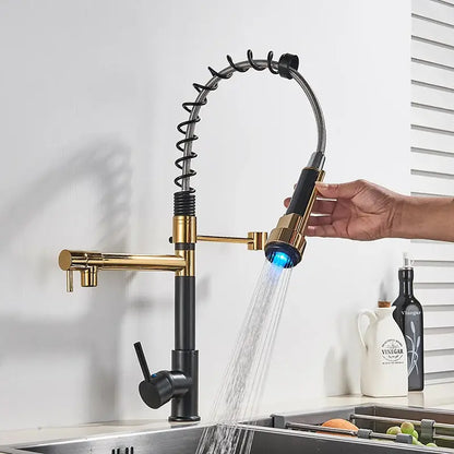 Matte black led kitchen faucet pull down mixer tap with coiled hose