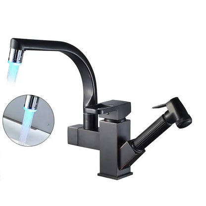 Modern stainless steel led kitchen faucet with pull out sprayer