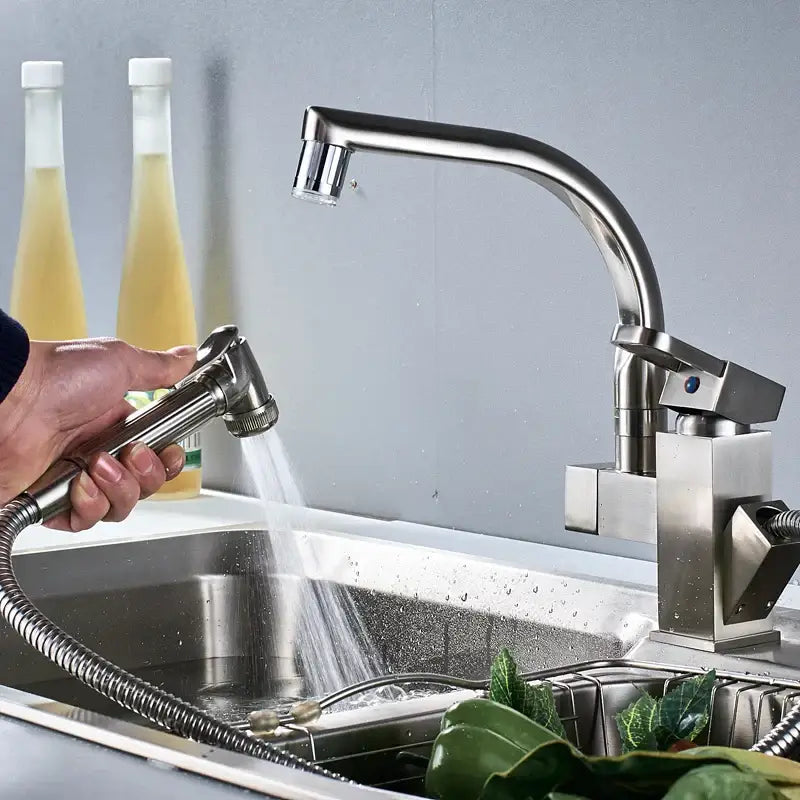 Modern stainless steel led kitchen faucet with pull out sprayer