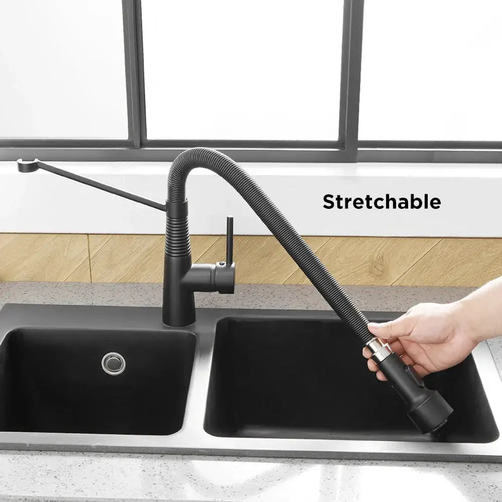 Matte black led kitchen faucet with pull out spray head
