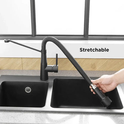 Matte black led kitchen faucet with pull out spray head