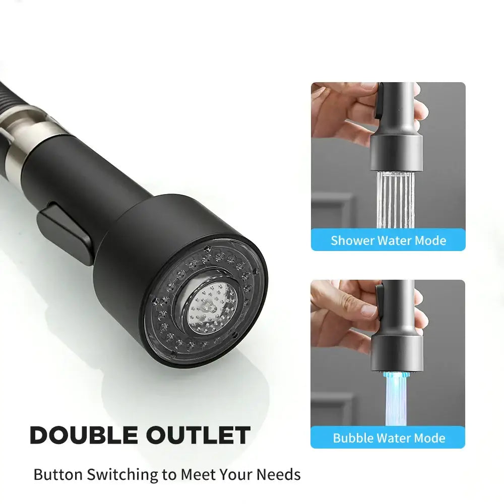 Matte black led kitchen faucet with pull out spray head