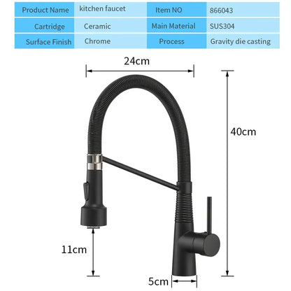 Matte black led kitchen faucet with pull out spray head