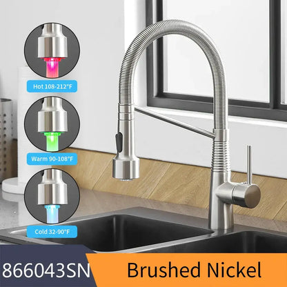 Matte black led kitchen faucet with pull out spray head
