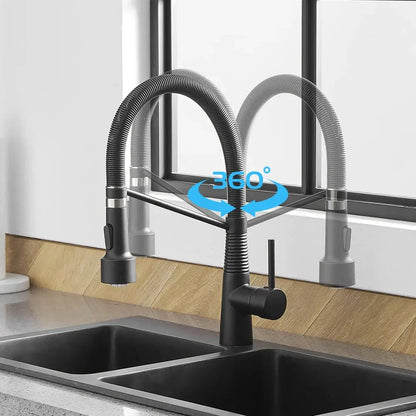 Matte black led kitchen faucet with pull out spray head