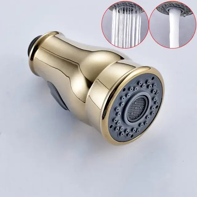 Modern gold led kitchen faucet spray head with teal nozzles