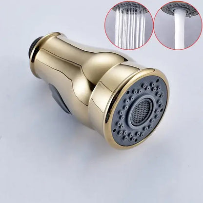 Modern gold led kitchen faucet spray head with teal nozzles