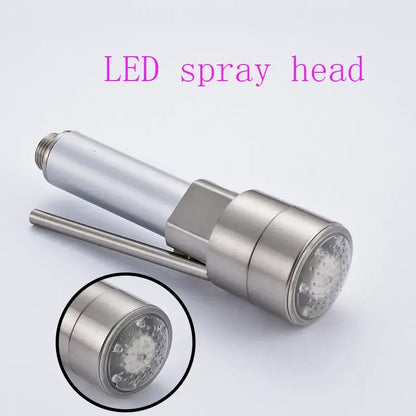 Modern gold led kitchen faucet spray head with teal nozzles