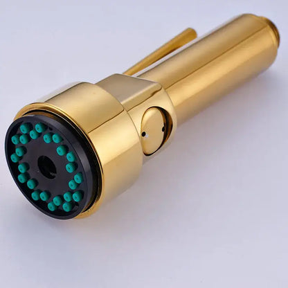 Modern gold led kitchen faucet spray head with teal nozzles