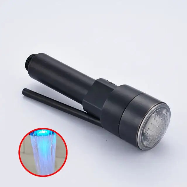 Modern gold led kitchen faucet spray head with teal nozzles