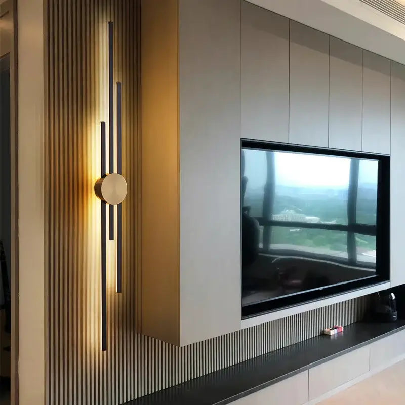 Modern gold and black long wall lamp for living room