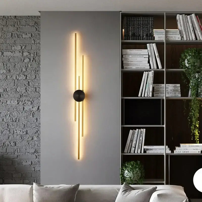 Modern gold and black long wall lamp for living room