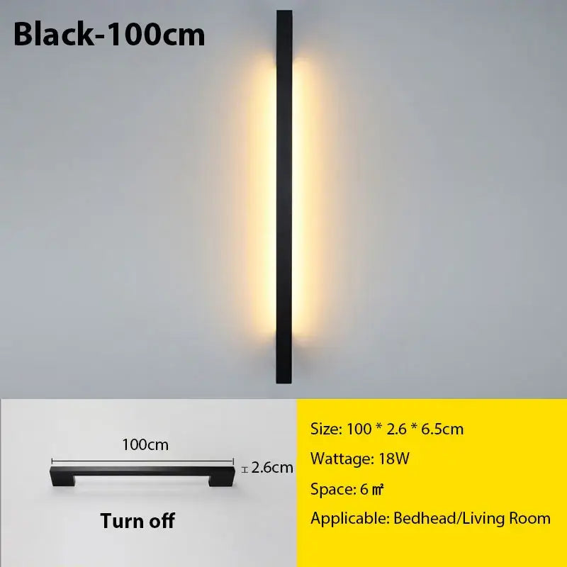 Modern black led long wall lamp bedroom minimalist sconce