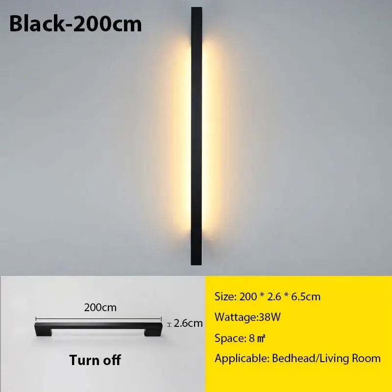 Modern black led long wall lamp bedroom minimalist sconce