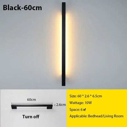 Modern black led long wall lamp bedroom minimalist sconce