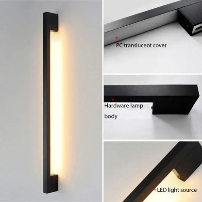 Modern black led long wall lamp bedroom minimalist sconce