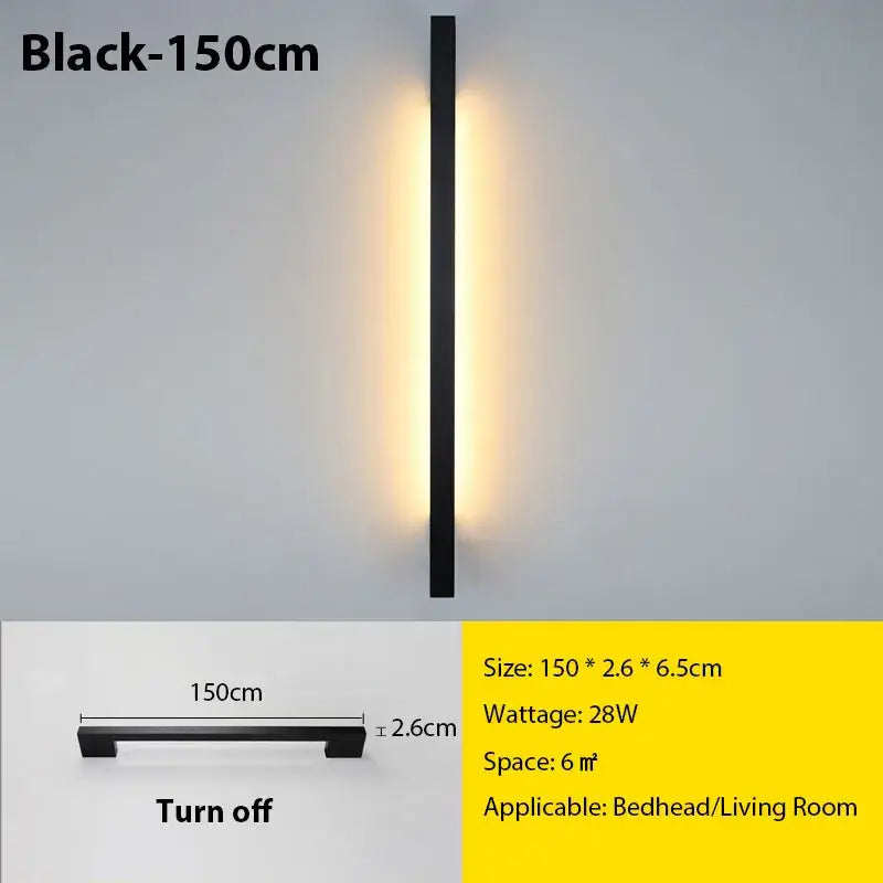 Modern black led long wall lamp bedroom minimalist sconce
