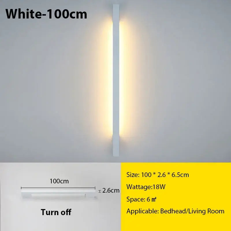 Modern black led long wall lamp bedroom minimalist sconce