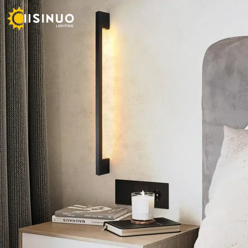 Modern black led long wall lamp bedroom minimalist sconce