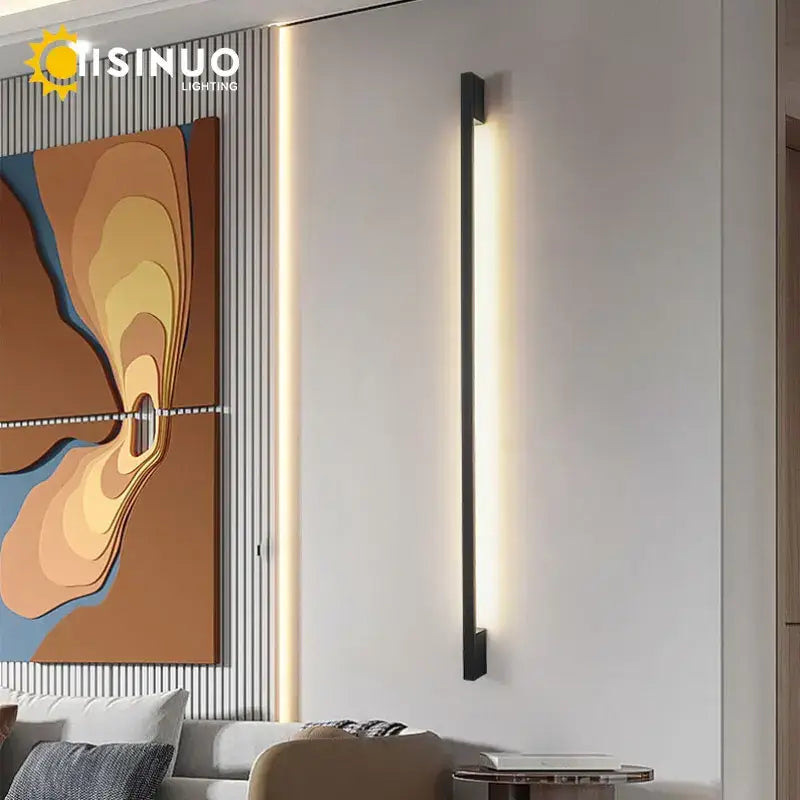 Modern black led long wall lamp bedroom minimalist sconce