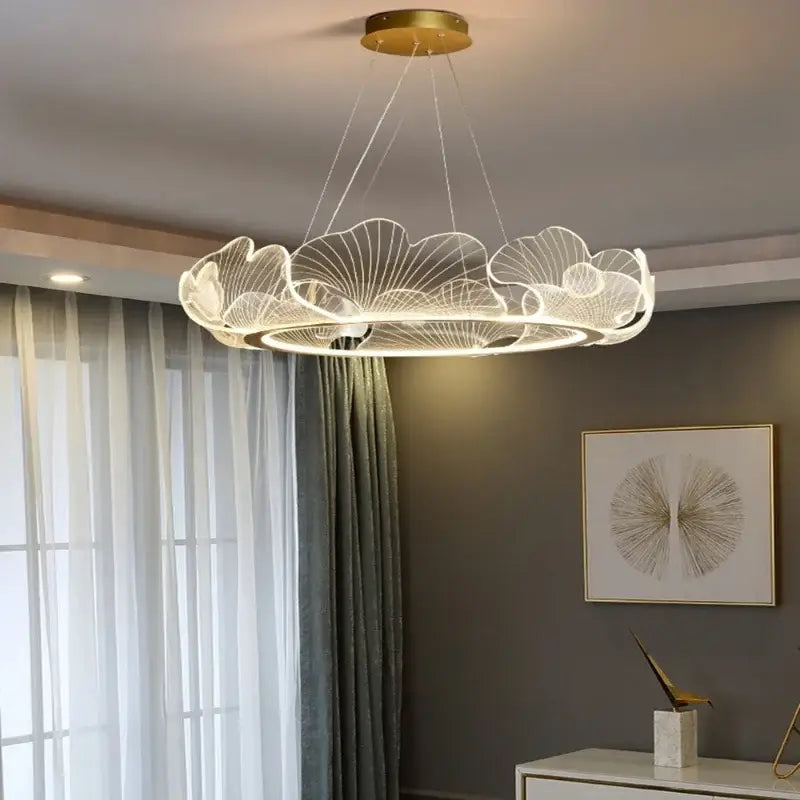 Modern golden led lotus leaf chandelier dining room pendant light