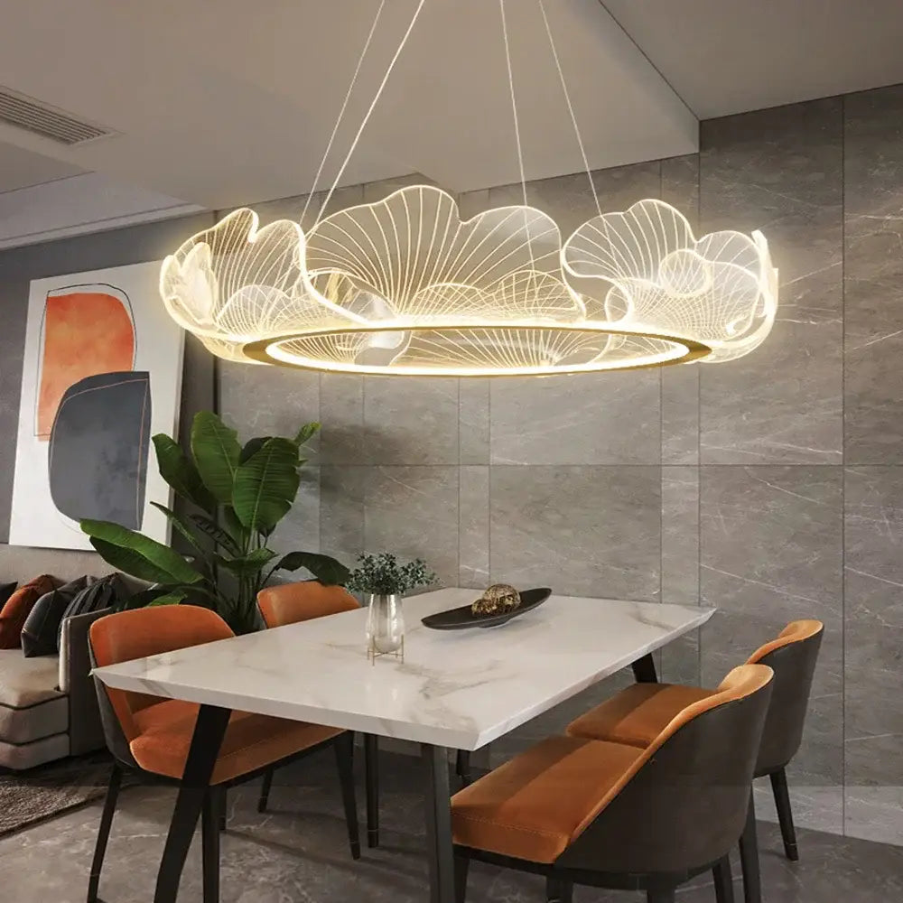 Modern golden led lotus leaf chandelier dining room pendant light