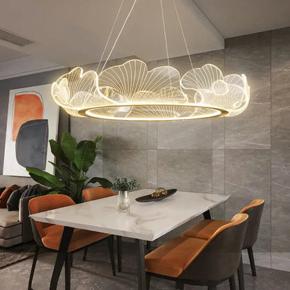 Modern golden led lotus leaf chandelier dining room pendant light