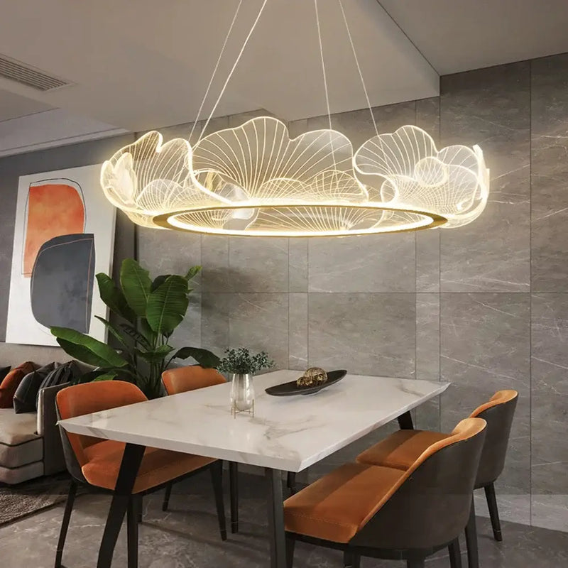 Modern golden led lotus leaf chandelier dining room pendant light
