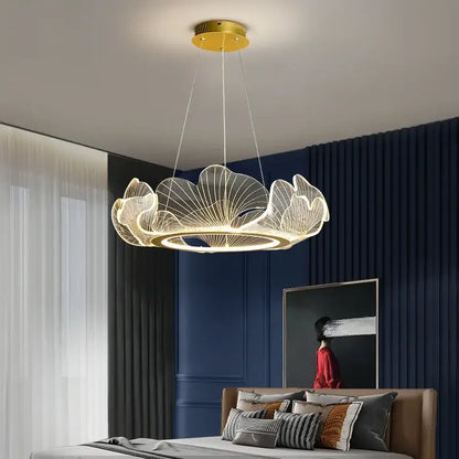 Modern golden led lotus leaf chandelier dining room pendant light